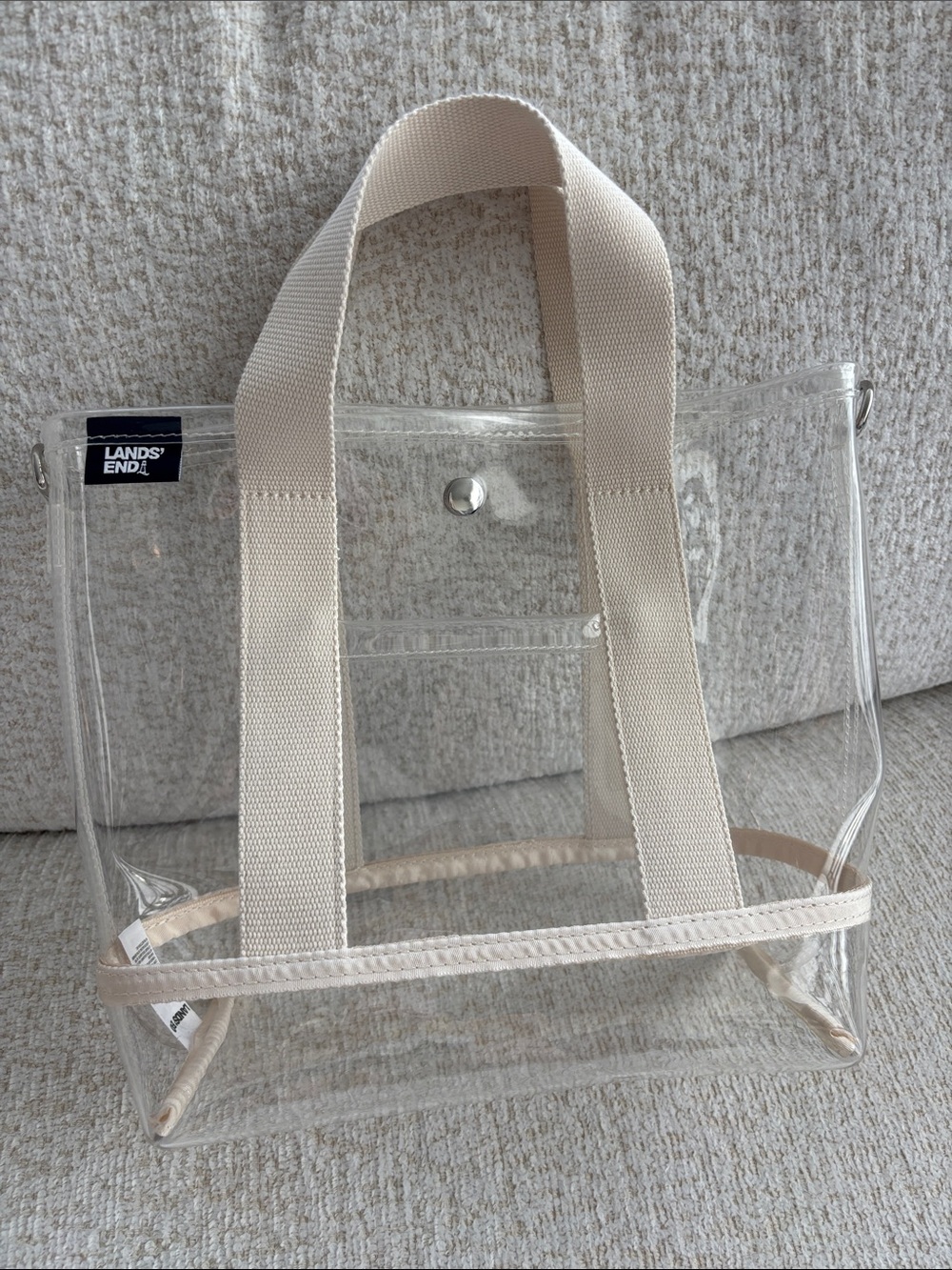 Lands' End Clear Tote with Cream Cloth Handles - New